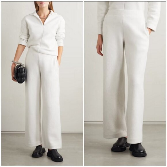 💕VINCE💕 Cotton-Blend Wide-Leg Fleece Trousers ~ White and Grey Melangé XL NWT - Picture 5 of 17